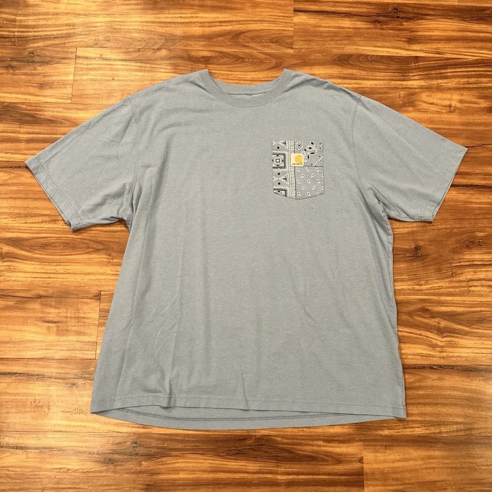 Carhartt Shirt Mens 2XL Gray Pocket Bandana Graphic Workwear Tee Tagless